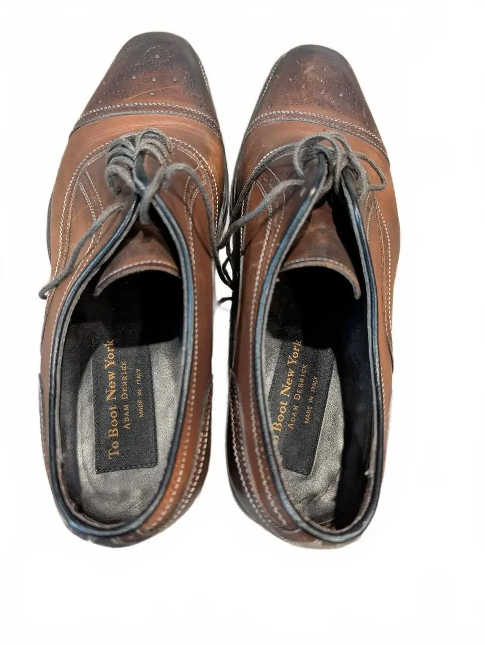 To Boot New York Adam Derrick Brown Leather Cap Toe Oxford Brogue Shoes Mens 8.5